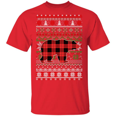 Bear Red Plaid Ugly Christmas Sweater Funny Gifts-T-Shirt & Sweatshirt-Classic T-Shirt-Red