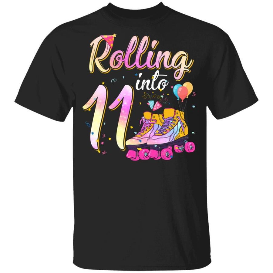 11 Years Old Birthday Girls Roller Skates 80's 11th Birthday Youth-Youth Shirt-Youth T-Shirt-Black