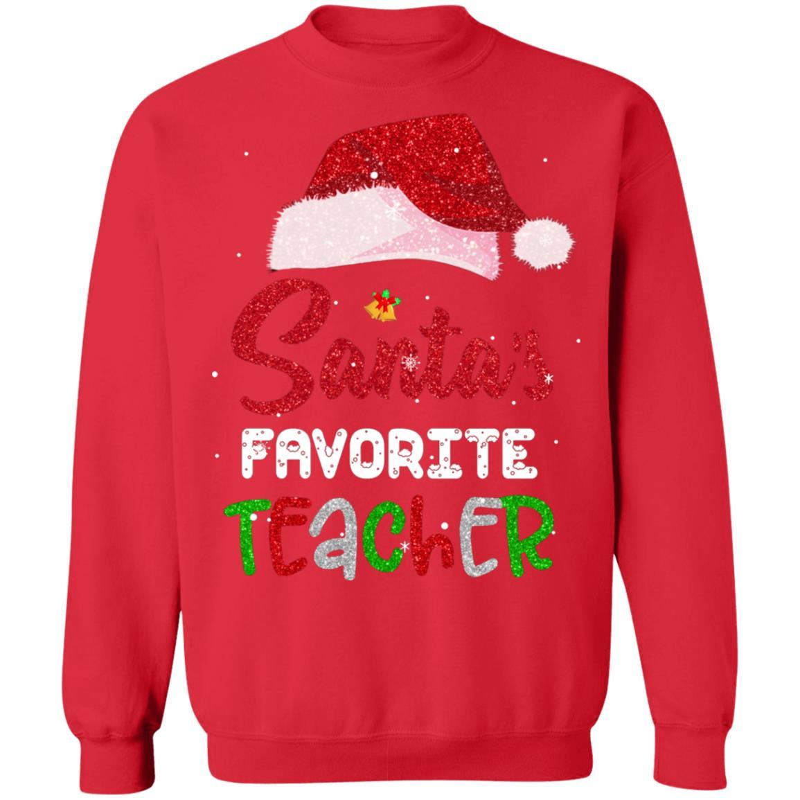 Santa's Favorite Teacher Christmas Xmas Gifts-T-Shirt & Sweatshirt-Crewneck Sweatshirt-Red