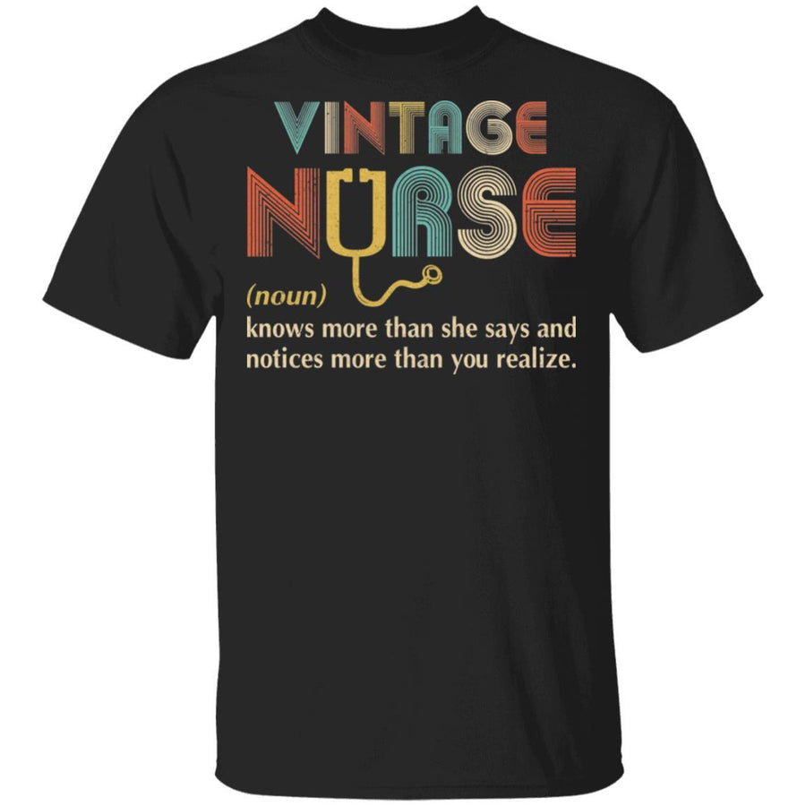 Vintage Nurse Noun Knows More Than She Says-T-Shirt & Hoodie-Classic T-Shirt-Black