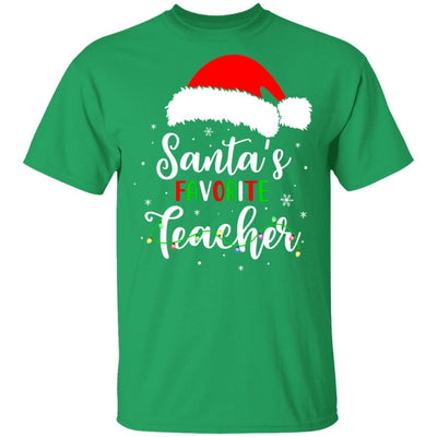 Santa's Favorite Teacher Santa Hat Christmas Light Gift-T-Shirt & Sweatshirt-Classic T-Shirt-Irish Green