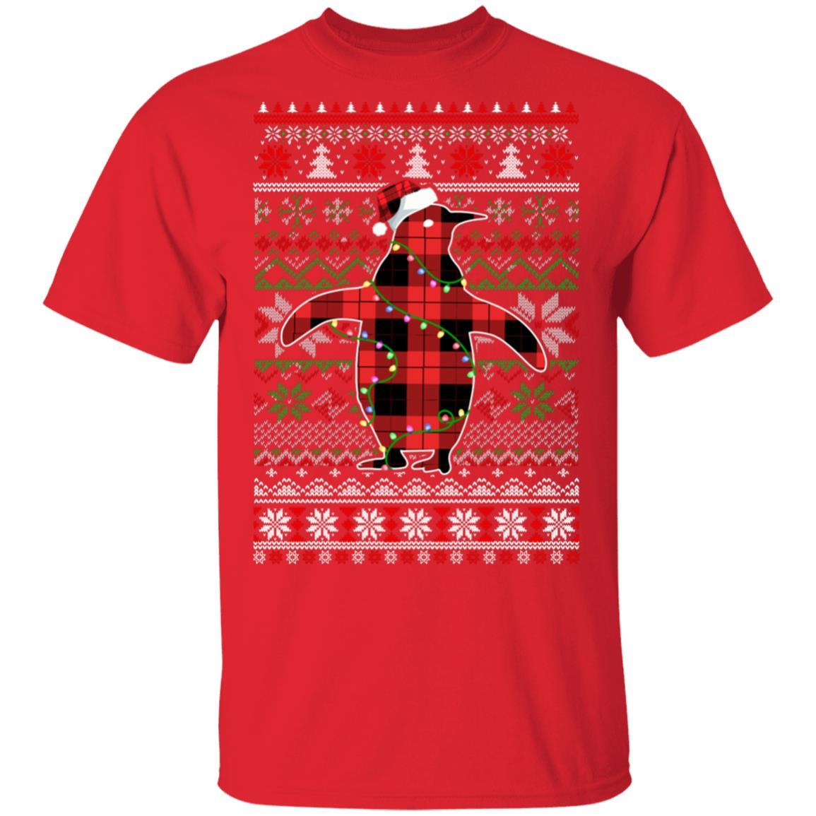 Red Plaid Buffalo Penguin Pajamas Family Christmas Sweater-T-Shirt & Sweatshirt-Classic T-Shirt-Red