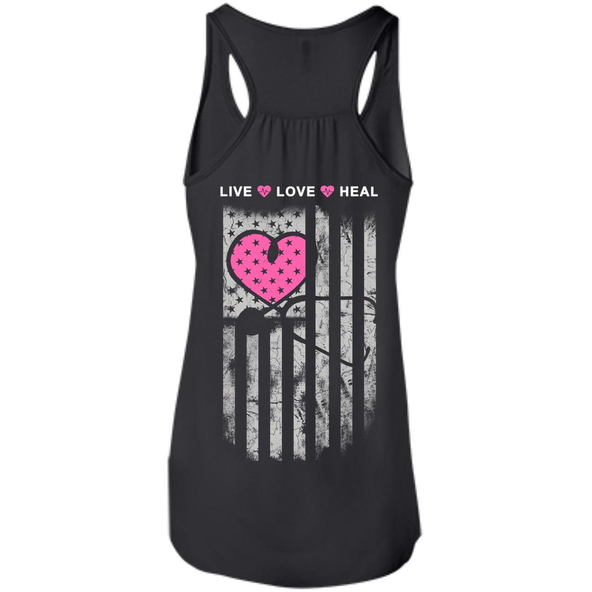 Nurse Heart Flag American Live Love Heal-T-Shirt & Hoodie-Women's Flowy Racerback Tank-Black