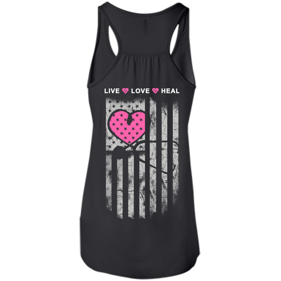 Nurse Heart Flag American Live Love Heal-T-Shirt & Hoodie-Women's Flowy Racerback Tank-Black