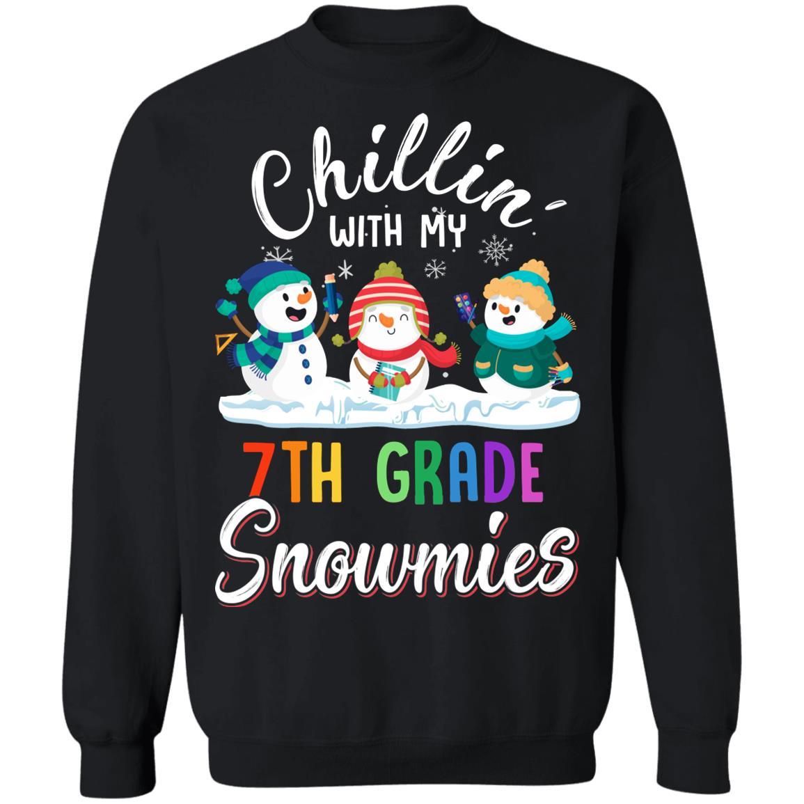 Chillin' With 7th Grade Snowmies Christmas Teacher Gifts-T-Shirt & Sweatshirt-Crewneck Sweatshirt-Black