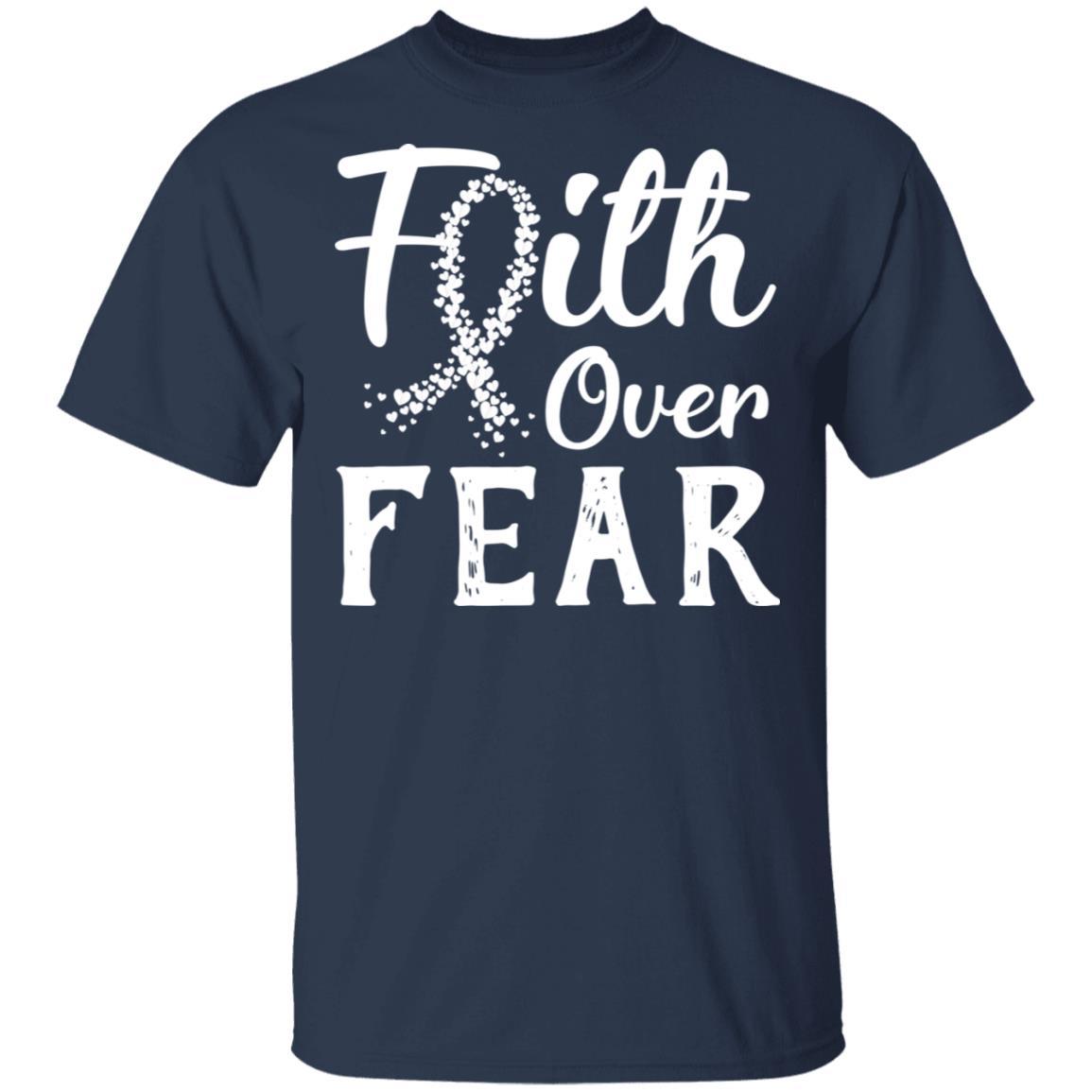 Lung Cancer Awareness White Faith Over Fear-T-Shirt & Hoodie-Classic T-Shirt-Navy