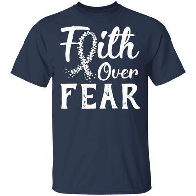 Lung Cancer Awareness White Faith Over Fear-T-Shirt & Hoodie-Classic T-Shirt-Navy