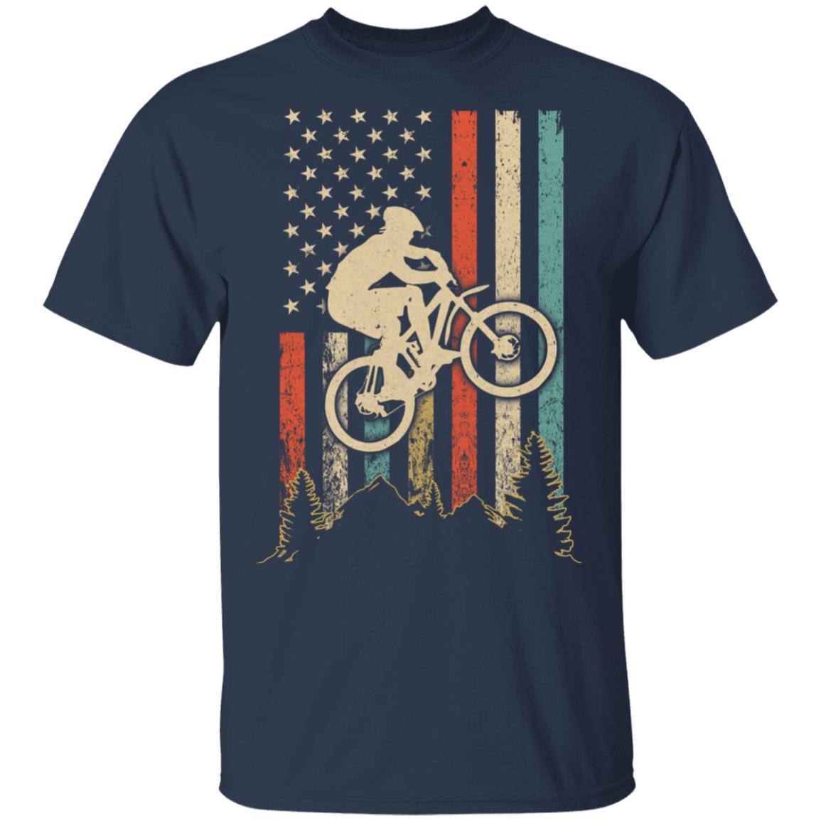 Vintage Mountain Bike US FLag Retro Biking Style MTB-T-Shirt & Hoodie-Classic T-Shirt-Navy