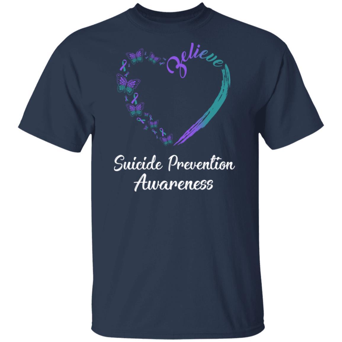 Butterfly Believe Suicide Prevention Awareness Ribbon Gifts-T-Shirt & Hoodie-Classic T-Shirt-Navy