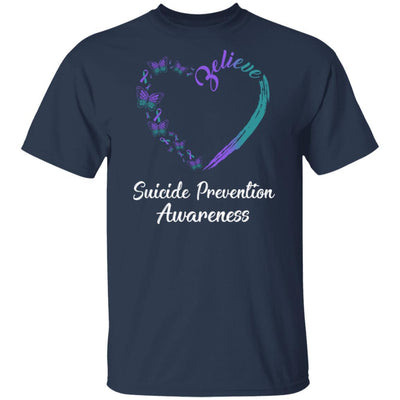 Butterfly Believe Suicide Prevention Awareness Ribbon Gifts-T-Shirt & Hoodie-Classic T-Shirt-Navy