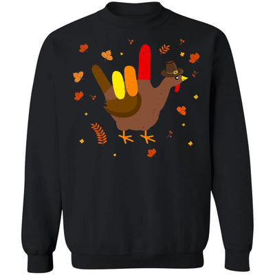 American Sign Language I Love You Thanksgiving Turkey-T-Shirt & Sweatshirt-Crewneck Sweatshirt-Black