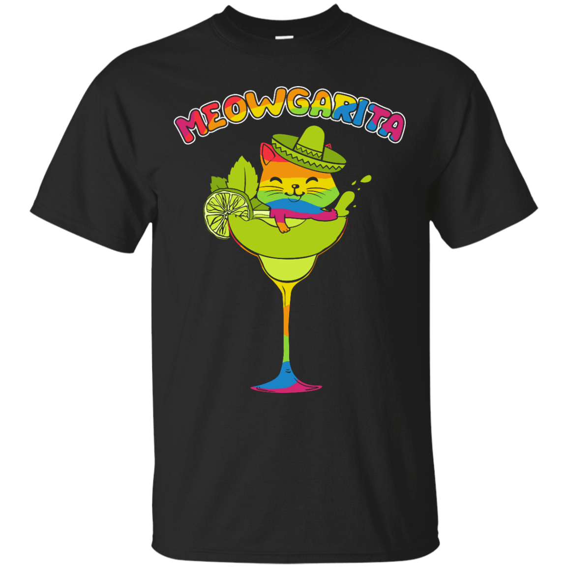 Rainbow Meowgarita Margarita Cat Lover-T-Shirt & Hoodie-Classic T-Shirt-Black