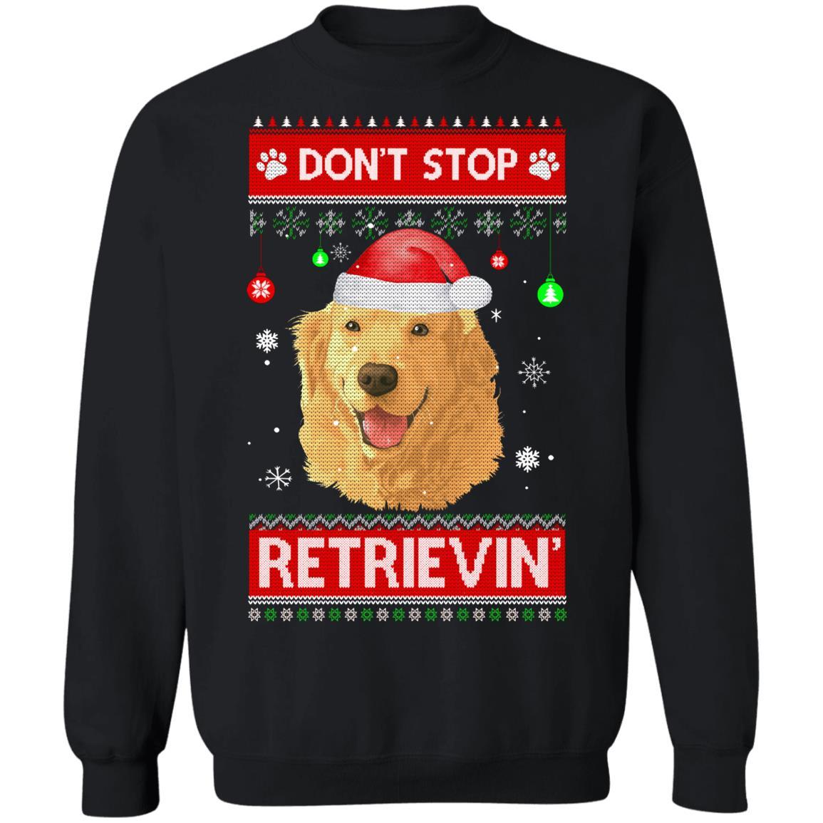 Santa Golden Retriever Ugly Xmas Sweater Dont Stop Retrievin-T-Shirt & Sweatshirt-Crewneck Sweatshirt-Black