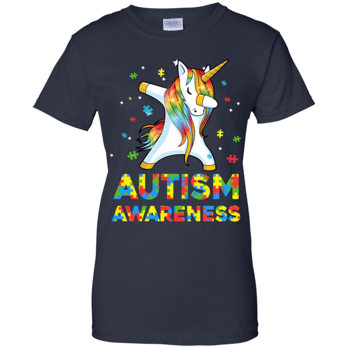 Dabbing Unicorn Puzzle Autism Awareness For Girls-T-Shirt & Hoodie-Women's T-Shirt-Navy