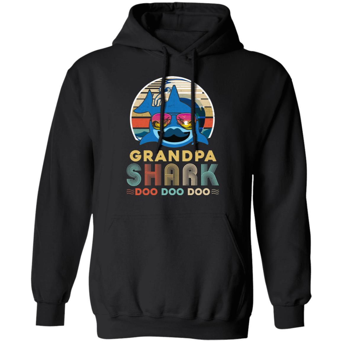 Retro Vintage Grandpa Shark Doo Doo Doo-T-Shirt & Hoodie-Pullover Hoodie-Black