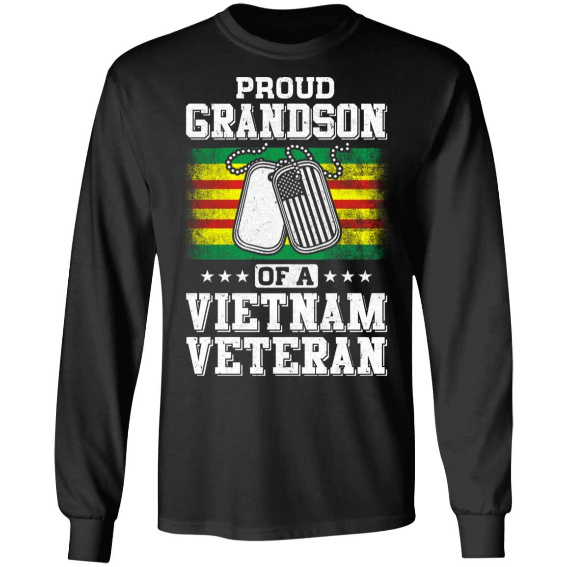 Proud Grandson Of A Veteran Papa Grandpa Grandma-T-Shirt & Hoodie-Long Sleeve T-Shirt-Black