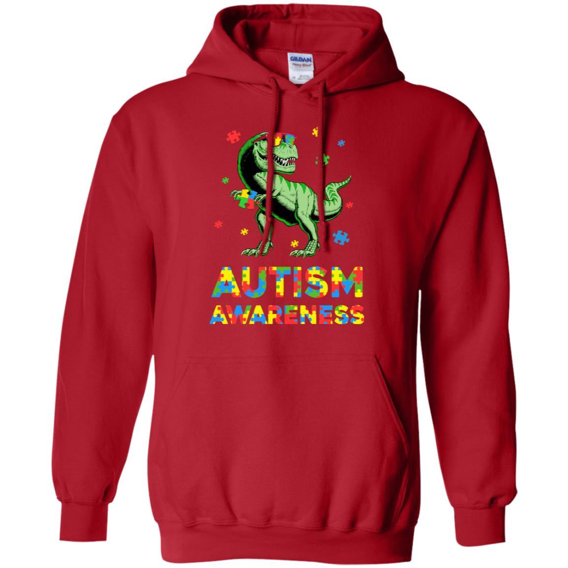 Dinosaur Puzzle Autism Awareness For Boys Girls-T-Shirt & Hoodie-Pullover Hoodie-Red