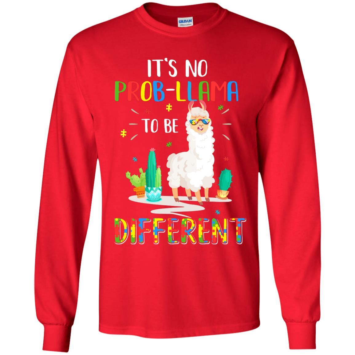 No Prob Llama To Be Different Llama Autism Awareness Gift Youth-Youth Shirt-Youth Long Sleeve T-Shirt-Red