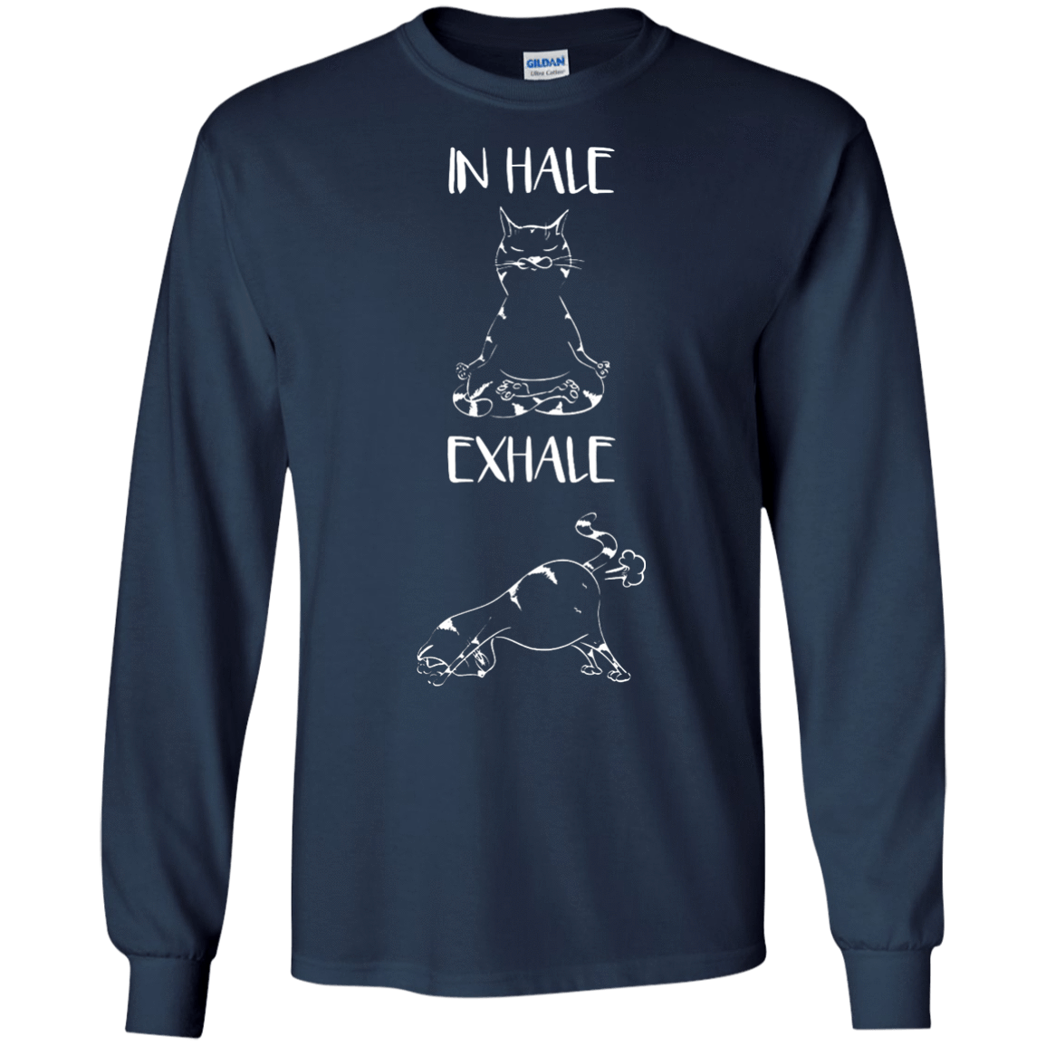 Yoga Cat Inhale Exhale-T-Shirt & Hoodie-Long Sleeve T-Shirt-Navy