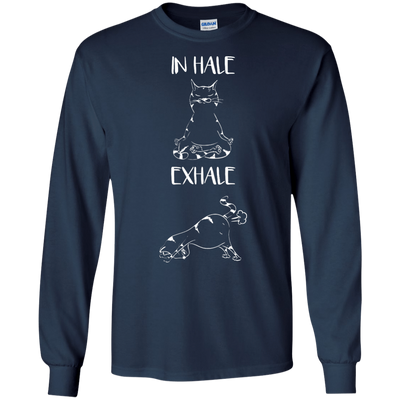 Yoga Cat Inhale Exhale-T-Shirt & Hoodie-Long Sleeve T-Shirt-Navy