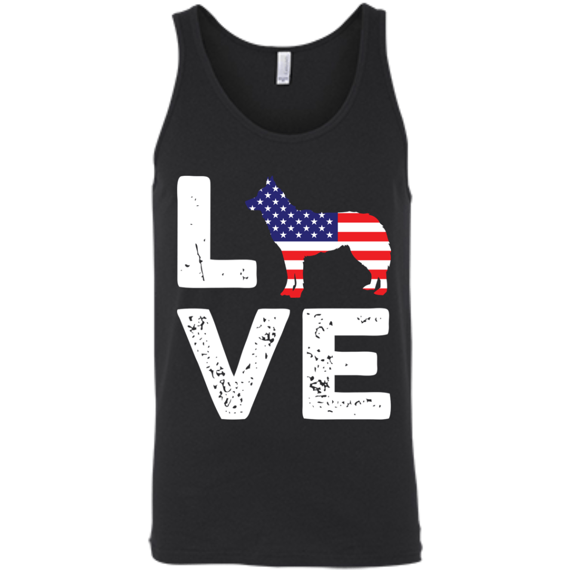 American Flag Dog Husky Love-T-Shirt & Hoodie-Unisex Tank-Black
