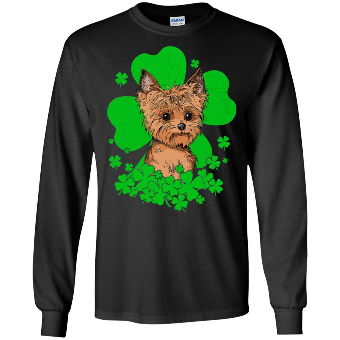Yorkie St. Patrick's Day Clovers-T-Shirt & Hoodie-Long Sleeve T-Shirt-Black