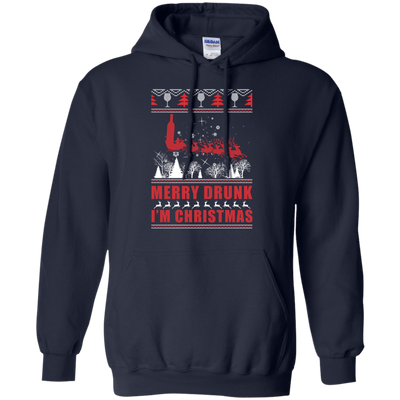 Merry Drunk I'm Christmas-T-Shirt & Hoodie-Pullover Hoodie-Navy