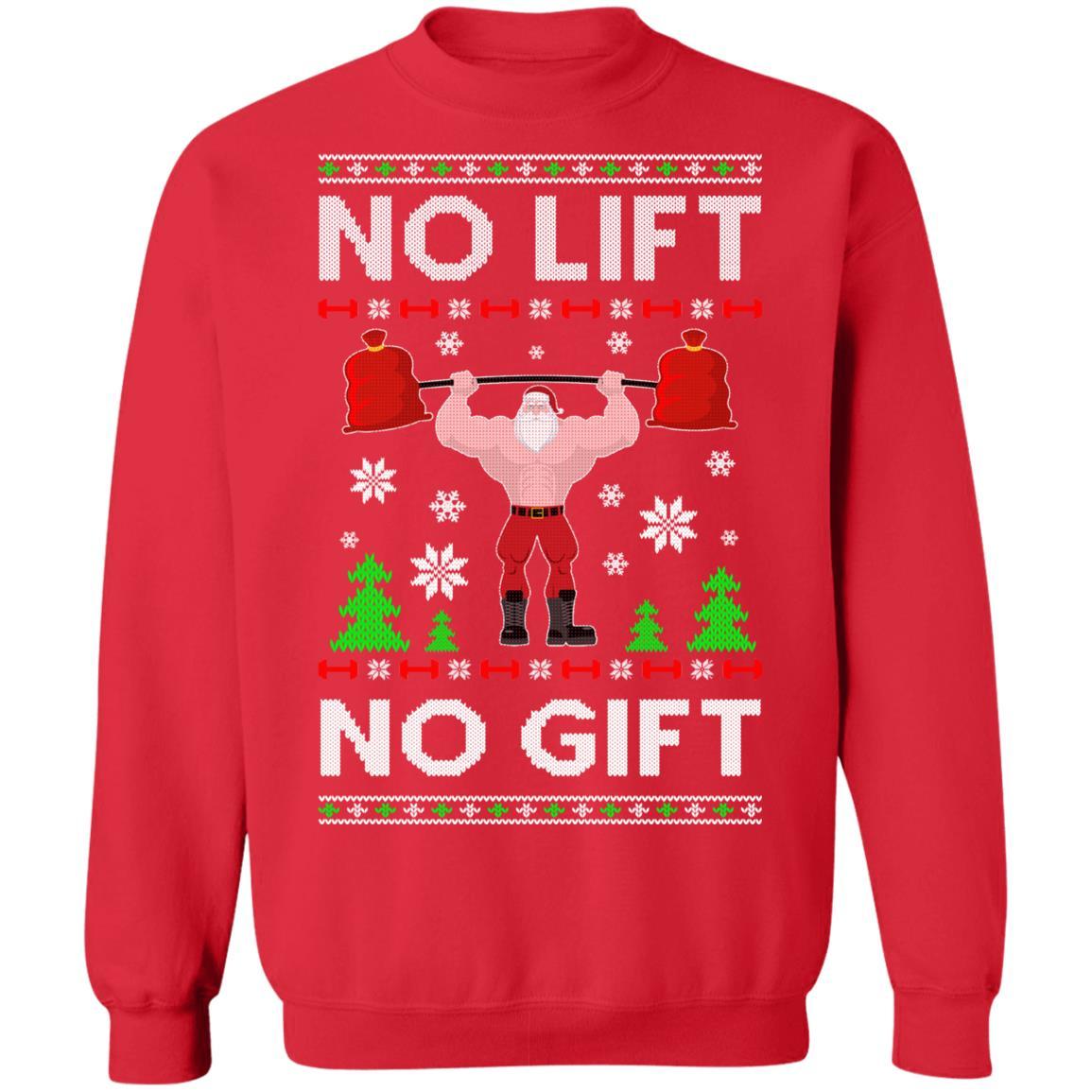 No Lift No Gift Gym Workout Santa Ugly Christmas Sweater-T-Shirt & Sweatshirt-Crewneck Sweatshirt-Red
