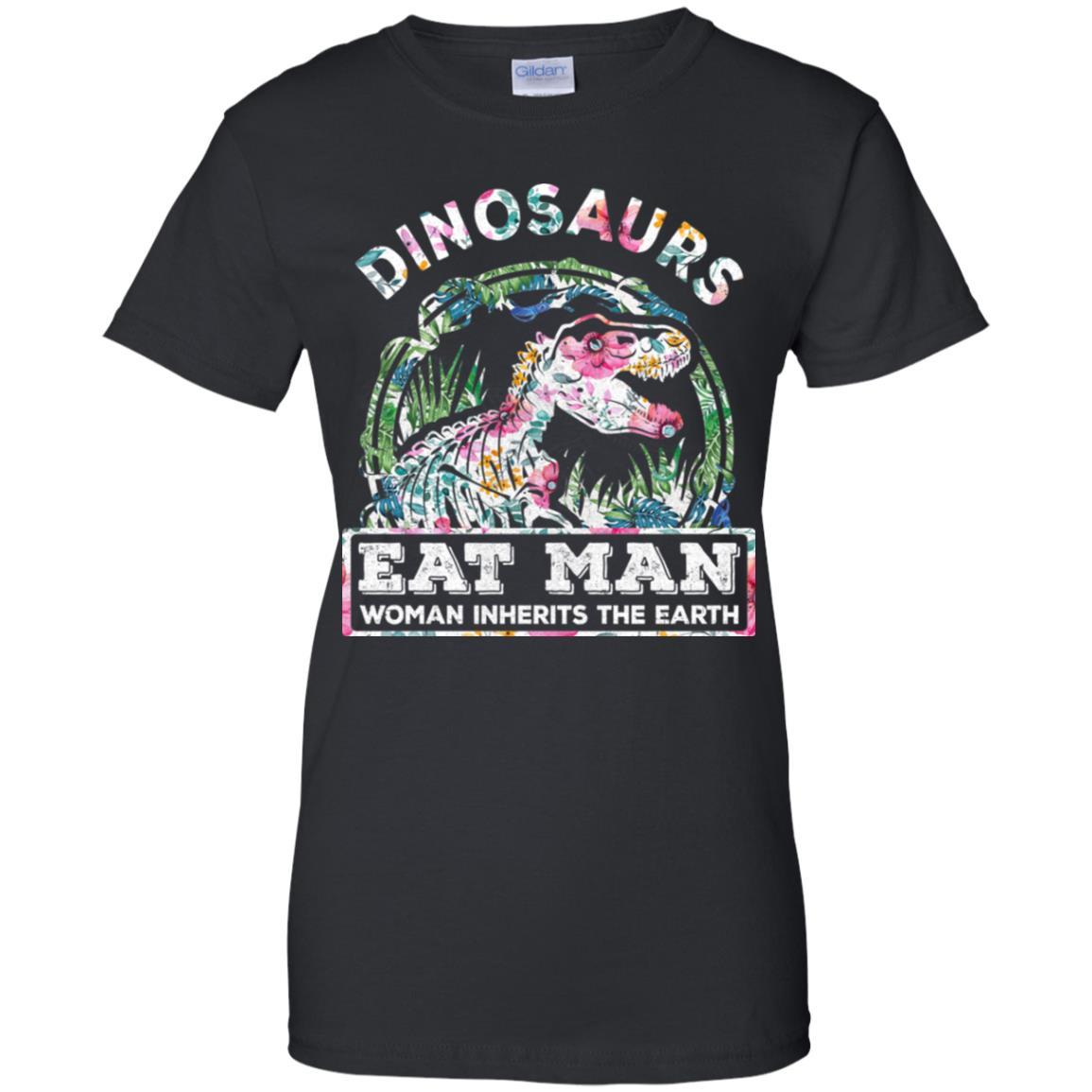 Funny Dinosaurs Eat Man Woman Inherits The Earth-T-Shirt & Tank Top-Women's T-Shirt-Black