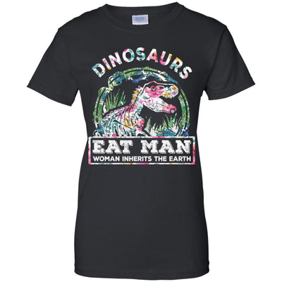 Funny Dinosaurs Eat Man Woman Inherits The Earth-T-Shirt & Tank Top-Women's T-Shirt-Black
