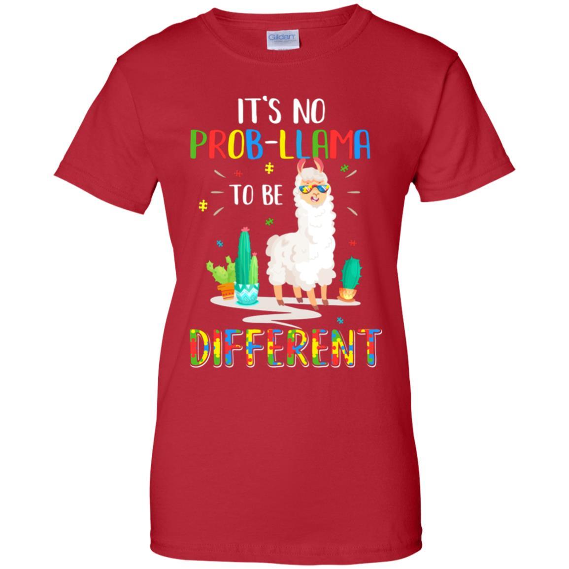 No Prob Llama To Be Different Llama Autism Awareness Gift-T-Shirt & Hoodie-Women's T-Shirt-Red