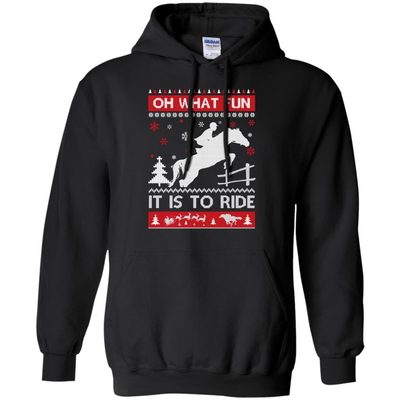 Horse Sweater Christmas Oh What Fun It Is To Ride-T-Shirt & Hoodie-Pullover Hoodie-Black