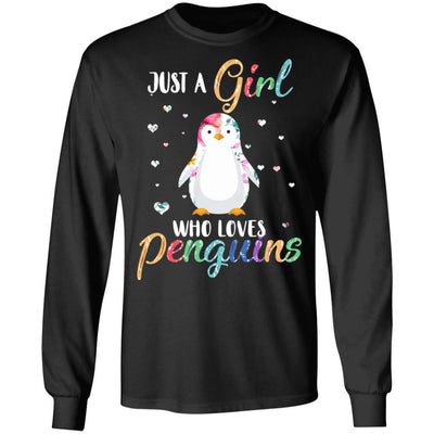 Just A Girl Who Loves Penguins Cute Penguin Lover-T-Shirt & Hoodie-Long Sleeve T-Shirt-Black