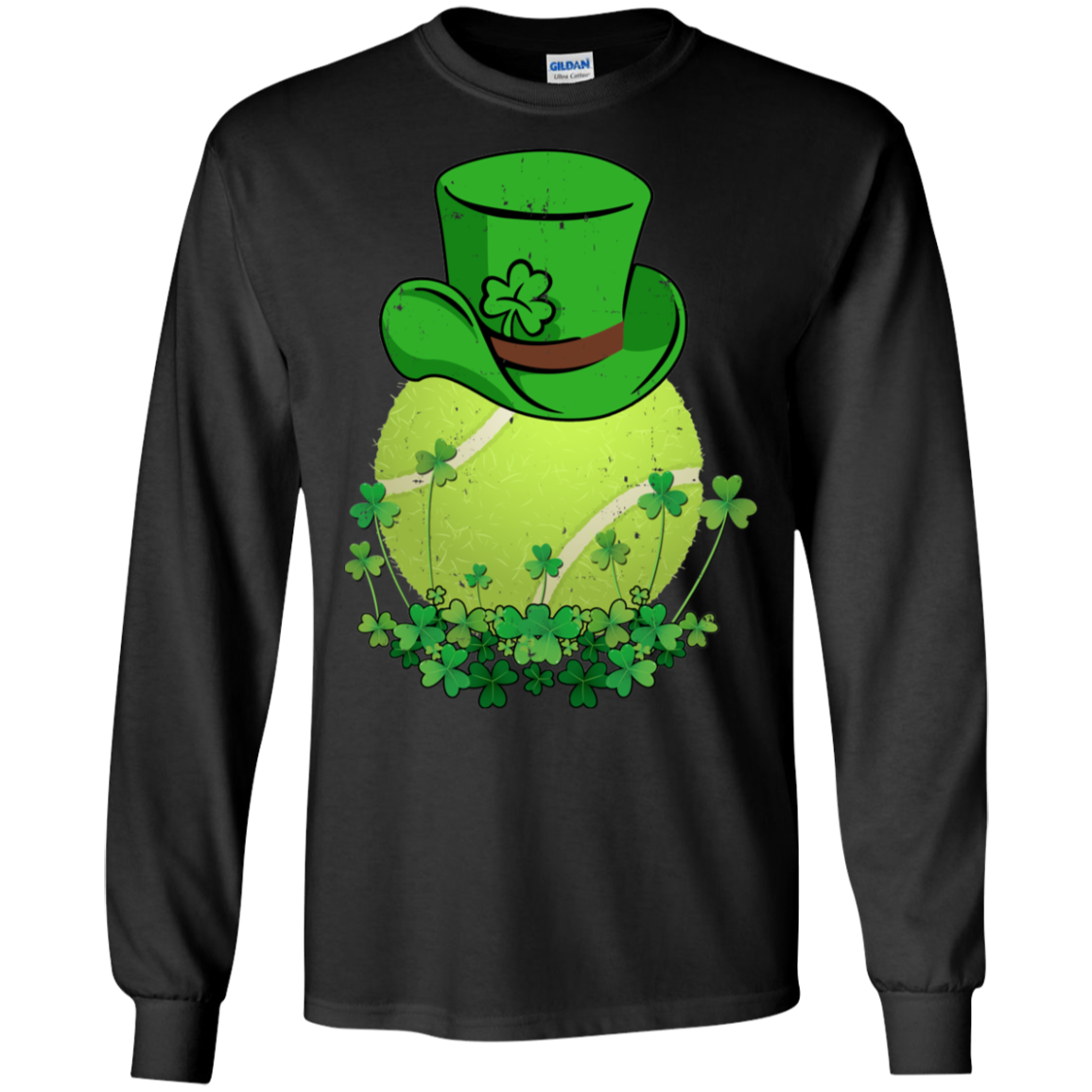 Shamrock Tennis Leprechaun St Patricks Day-T-Shirt & Hoodie-Long Sleeve T-Shirt-Black