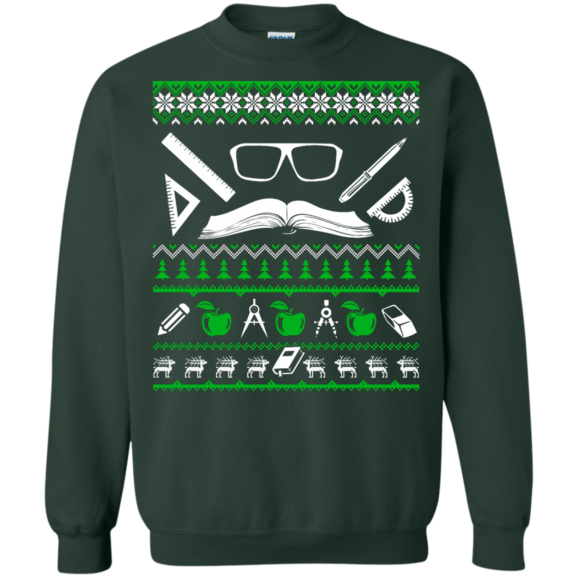 Teacher Christmas Sweater-T-Shirt & Hoodie-Crewneck Sweatshirt-Forest Green