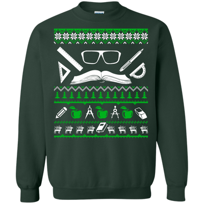 Teacher Christmas Sweater-T-Shirt & Hoodie-Crewneck Sweatshirt-Forest Green