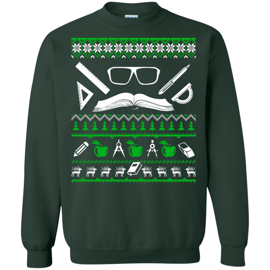 Teacher Christmas Sweater-T-Shirt & Hoodie-Crewneck Sweatshirt-Forest Green