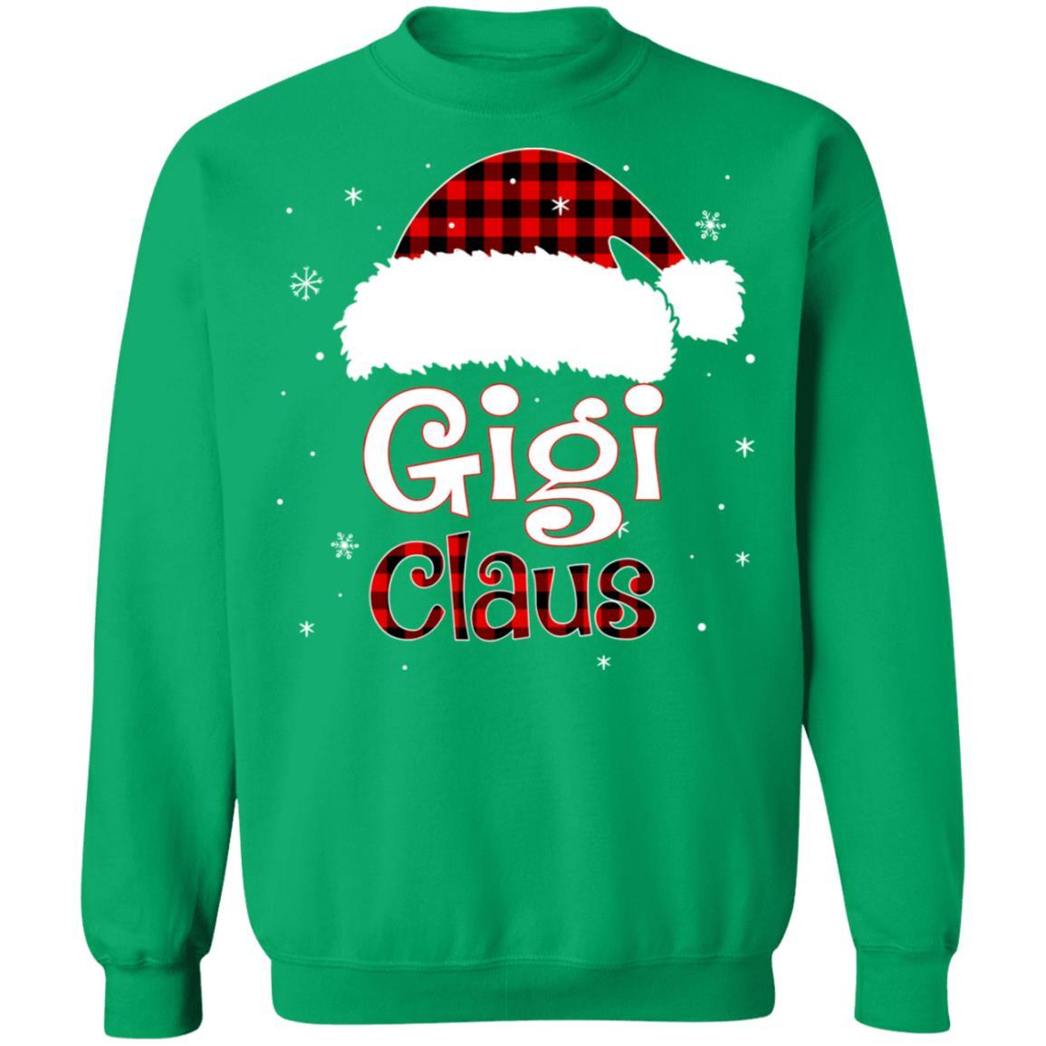 Santa Gigi Claus Red Plaid Family Pajamas Christmas Gift-T-Shirt & Sweatshirt-Crewneck Sweatshirt-Irish Green