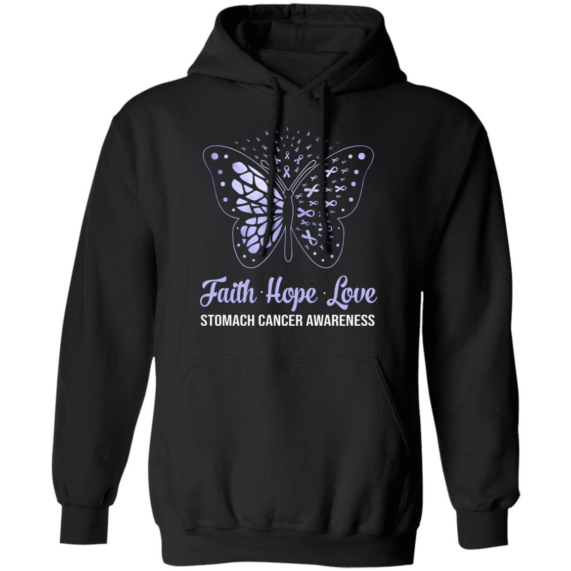 Faith Hope Love Periwinkle Butterfly Stomach Cancer Awareness-T-Shirt & Hoodie-Pullover Hoodie-Black