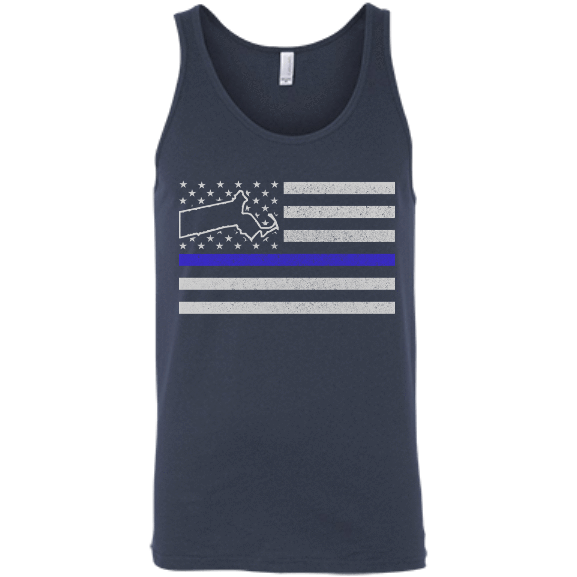 Massachusetts Thin Blue Line Police State-T-Shirt & Hoodie-Unisex Tank-Navy