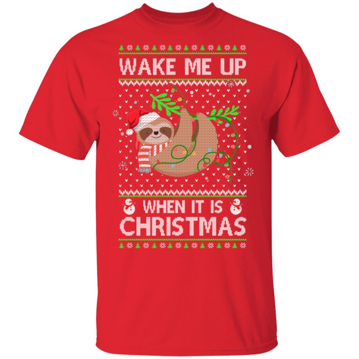 Wake Me Up When It's Christmas Sloth Ugly Christmas Sweater-T-Shirt & Sweatshirt-Classic T-Shirt-Red