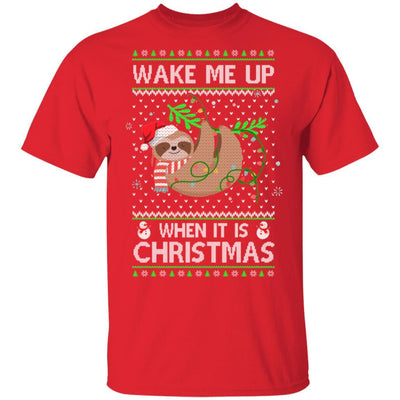 Wake Me Up When It's Christmas Sloth Ugly Christmas Sweater-T-Shirt & Sweatshirt-Classic T-Shirt-Red