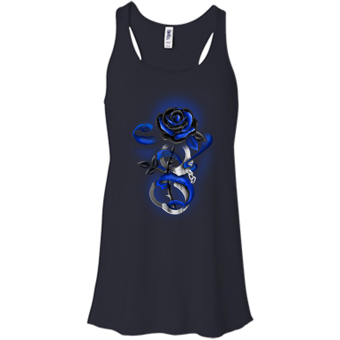 Rose tattoo Police Thin Blue Line-T-Shirt & Hoodie-Women's Flowy Racerback Tank-Midnight