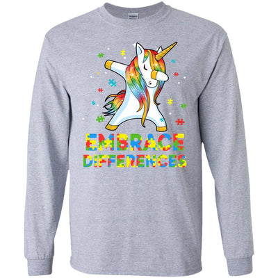 Dabbing Unicorn Autism Awareness Embrace Differences-T-Shirt & Hoodie-Long Sleeve T-Shirt-Sport Grey