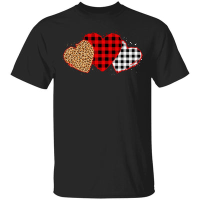 Three Hearts Leopard Buffalo Plaid Valentine's Day-T-Shirt & Hoodie-Classic T-Shirt-Black
