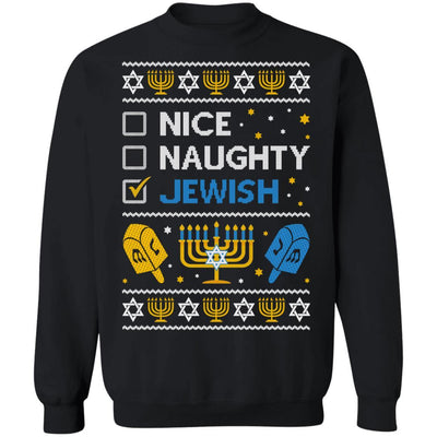 Nice Naughty Jewish Funny Hanukkah Christmas Gifts-T-Shirt & Sweatshirt-Crewneck Sweatshirt-Black
