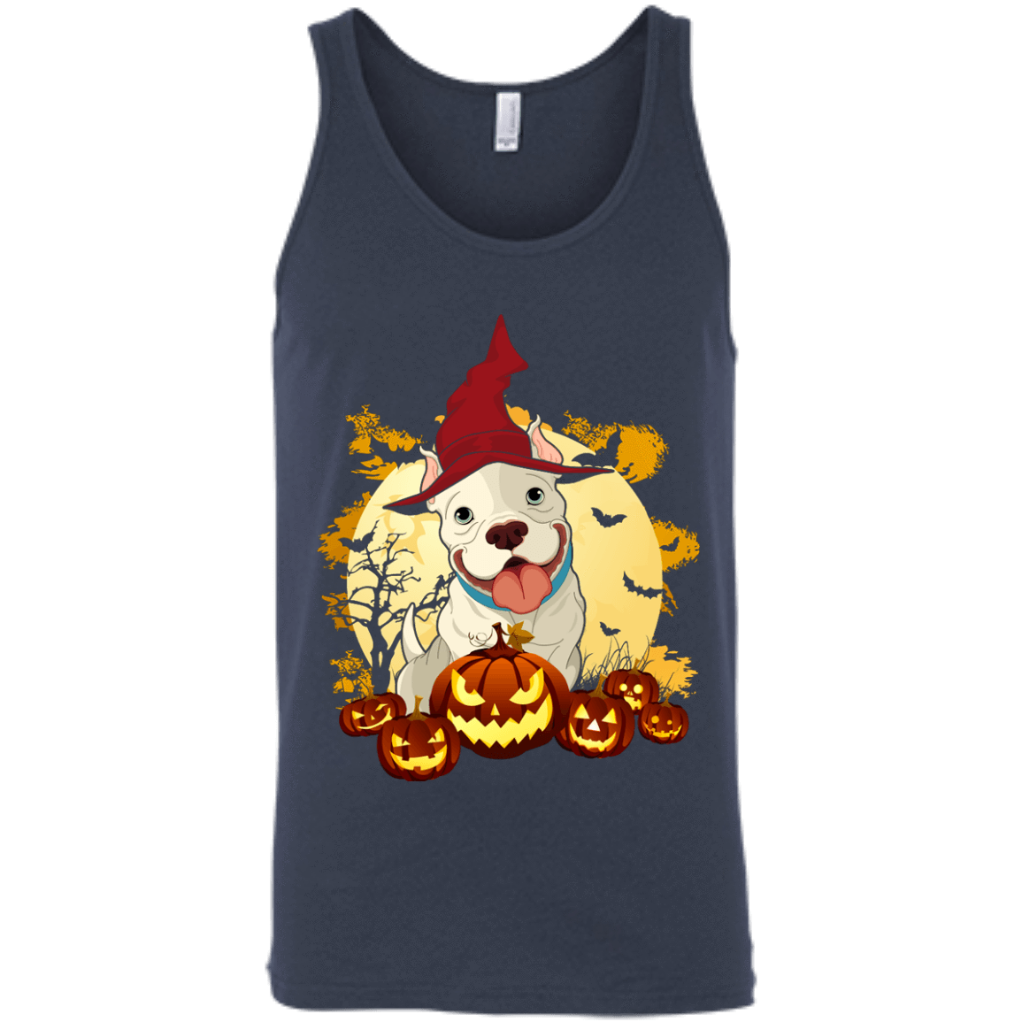 Pitbull Halloween Pumpkin-T-Shirt & Hoodie-Unisex Tank-Navy