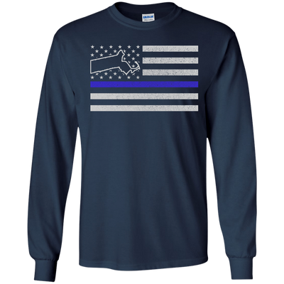 Massachusetts Thin Blue Line Police State-T-Shirt & Hoodie-Long Sleeve T-Shirt-Navy