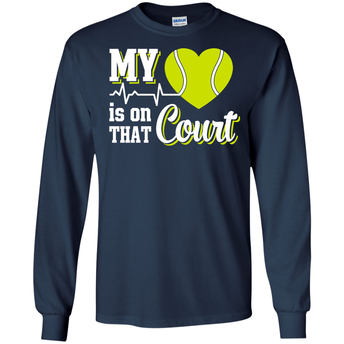 My Heart Is On That Court Tennis T Shirt-T-Shirt & Hoodie-Long Sleeve T-Shirt-Navy