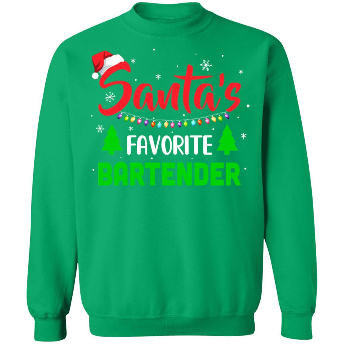 Santa's Favorite Bartender Funny Christmas Xmas Gifts-T-Shirt & Sweatshirt-Crewneck Sweatshirt-Irish Green